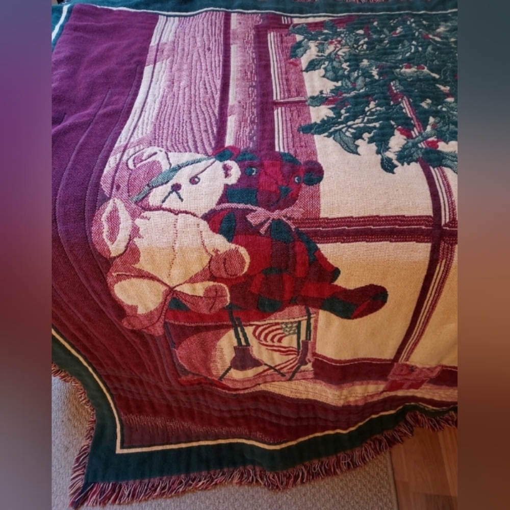 Bob Timberlake Triple Woven Tapestry Throw Blanket Afghan Christmas Bears Window